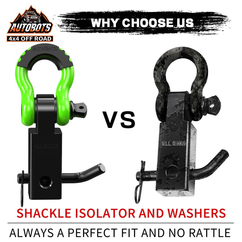 AUTOBOTS Tow Hitch Receiver 2", 45,000 Lbs Break Strength Shackle Hitch Receiver with 5/8" Screw Pin, 3/4 Shackle, Towing Accessories for Vehicle Trailer Recovery Off-Road Green&Black - Image 5